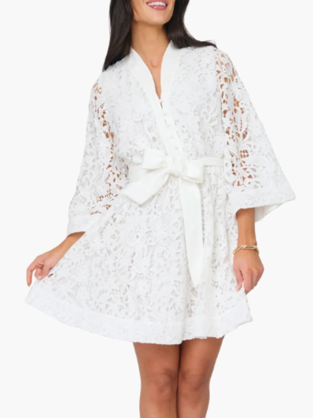 GIBSONLOOK Lovely In Lace Tie Belt Dress White XXS